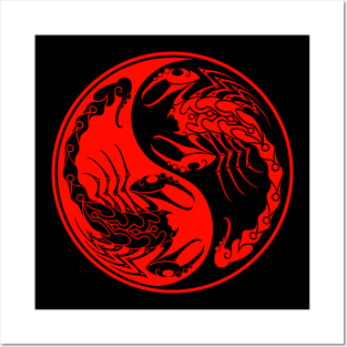 Red and Black Scorpions Yin Yang Posters and Art